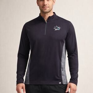 EUC SJ Sharks Fanatics Zip Up Pull Over Shirt Men’s Size Medium. Golf Shirt.